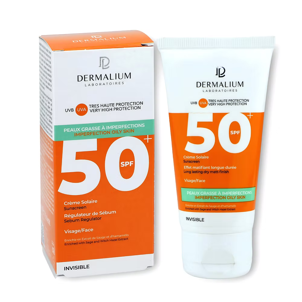 DERMALIUM CRÈME SOLAIRE SPF 50+POUR PEAUX GRASSES À IMPERFECTIONS
