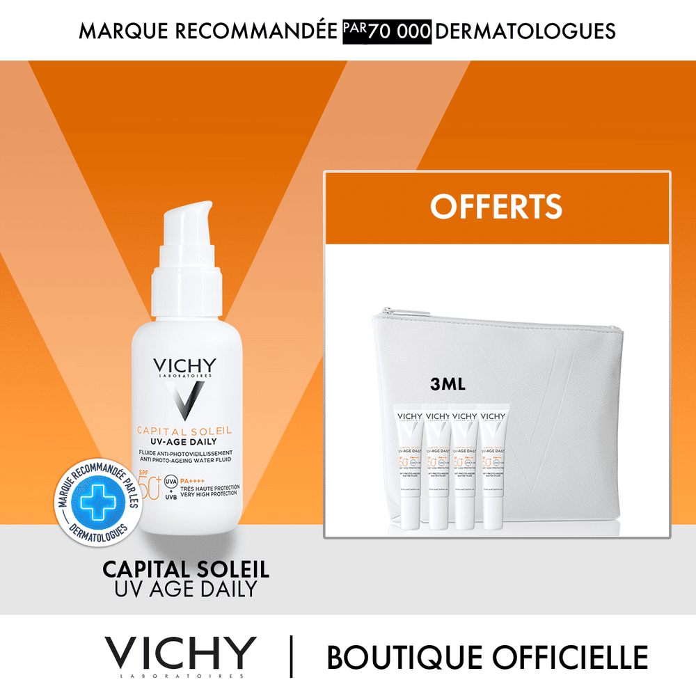 VICHY CAPITAL SOLEIL UV-AGE DAILY SPF50+ 40ML = MINI CAPITAL SOLEIL 12ML + TROUSSE OFFERTS